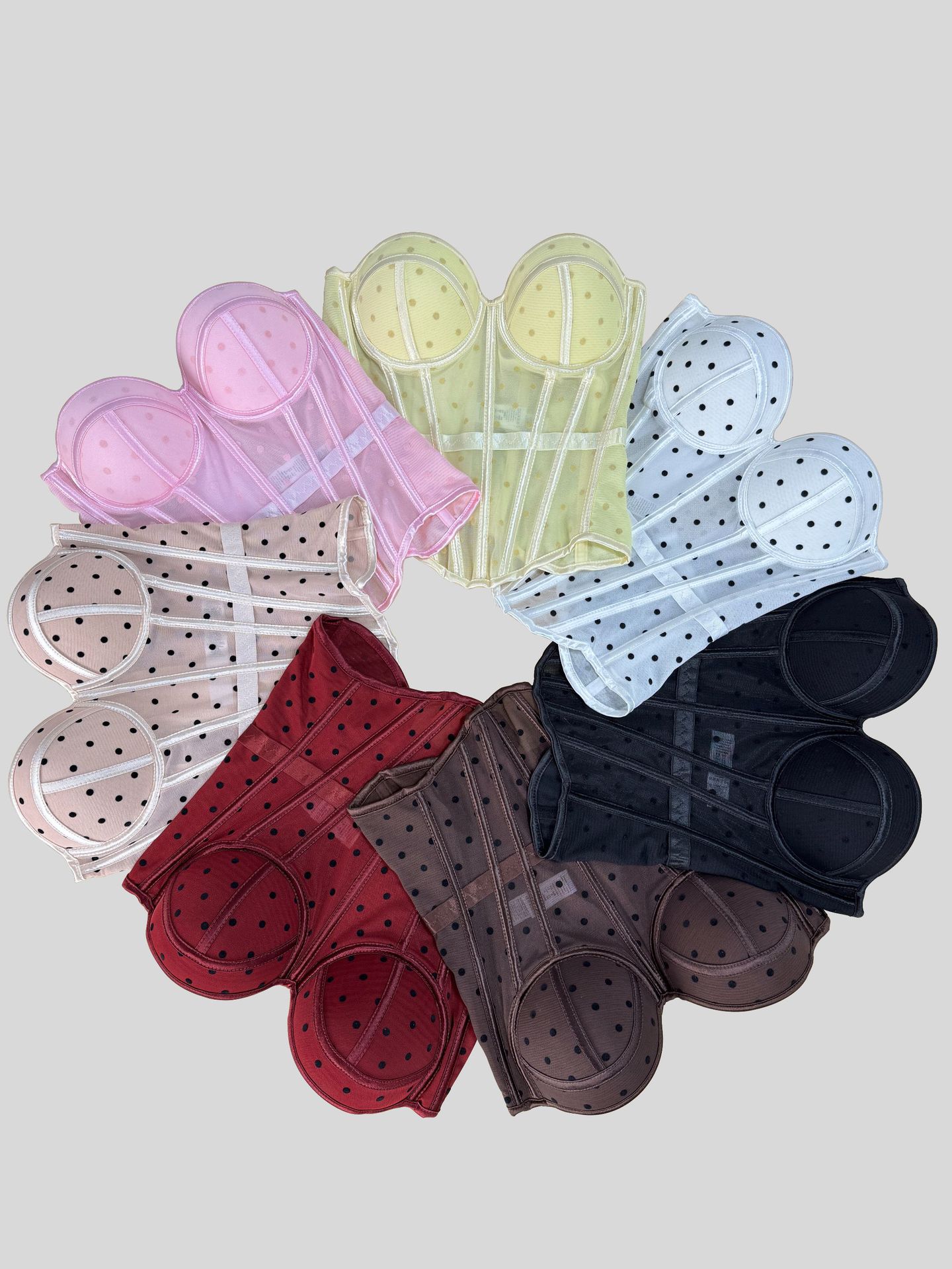 Womens Mesh Polka Dot Corset Bustier Top - Tummy Control Waist Cincher